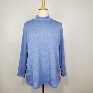 Susan Graver Weekend Soft Cozy Mock Neck Blue Top With Pockets Size XL